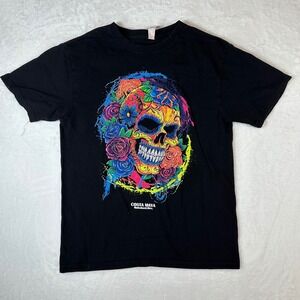 Euro Cotton Costa Maya Mexico Sugar Skull Graphic T-Shirt Black Mens Medium